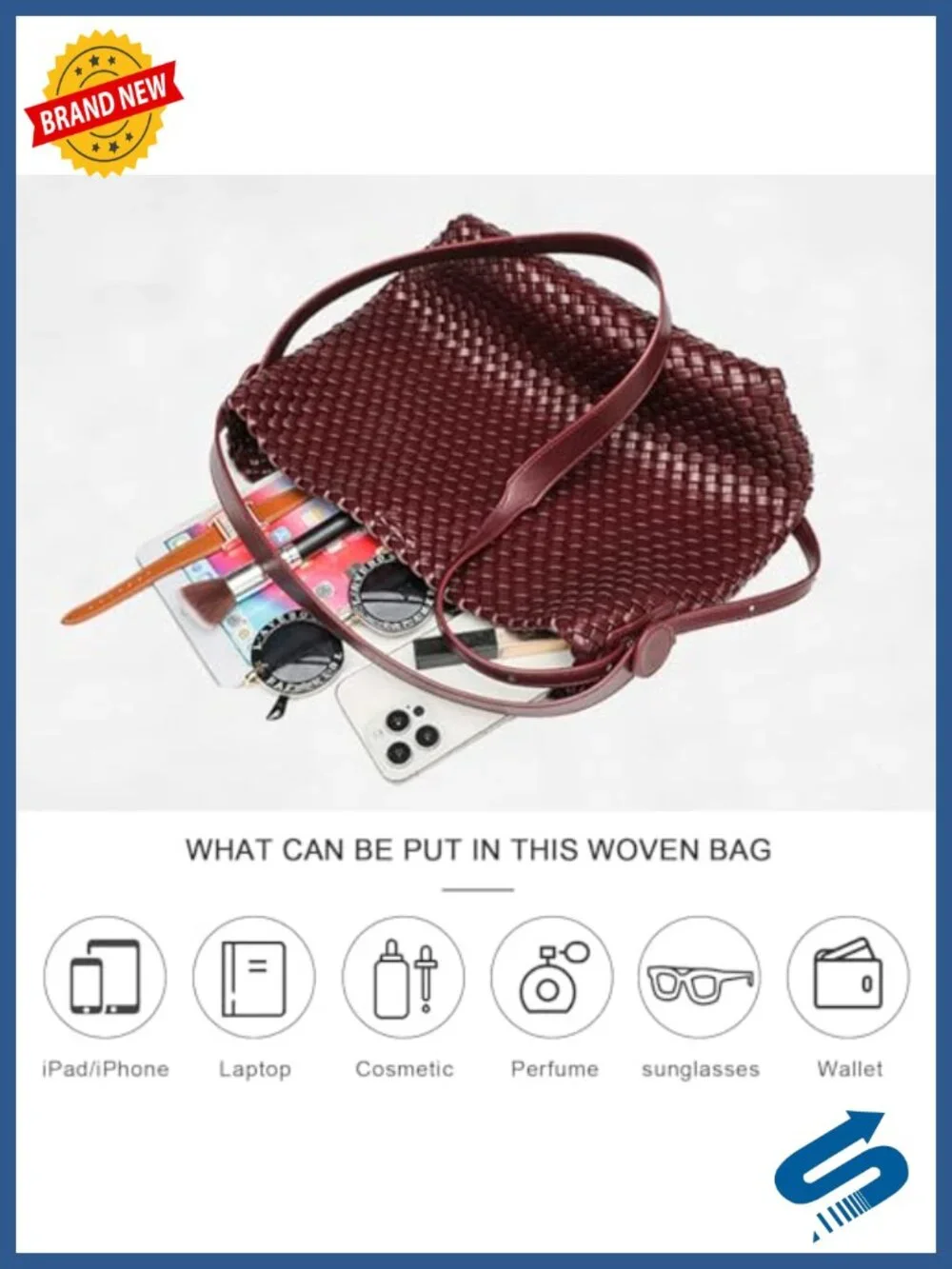 Large Woven Tote Bag Vegan Leather Shoulder Bag Women Travel Shopper